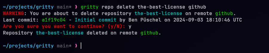 gritty delete command output