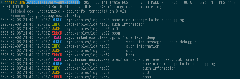 example output with system timestamps, file names and line numbers