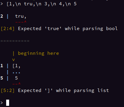 Example multiline JSON errors