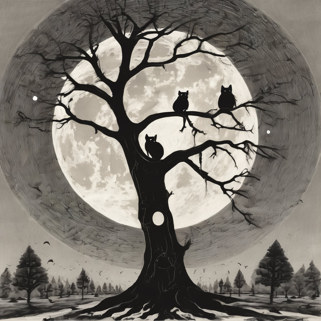 Trees with little gremlins and the moon