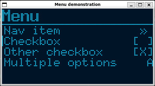 Screenshot with a nav item, two checkboxes and a multiple value select arranged in a vertical list of options
