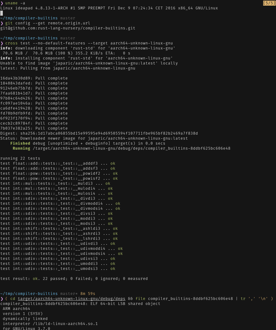 `cross test`ing a crate for the aarch64-unknown-linux-gnu target