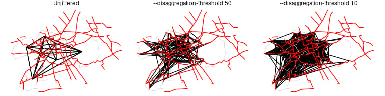 Demonstration of the effect of the disaggregation threshold on the number of desire lines