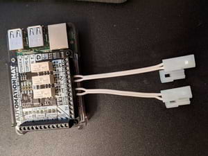 Pi with wires attached to relay HAT