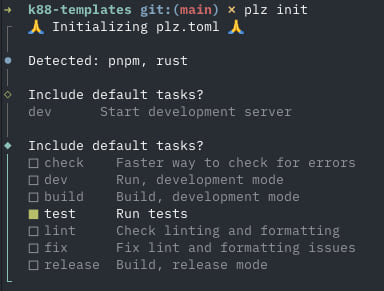 plz init auto-detects your environment and suggests defaults