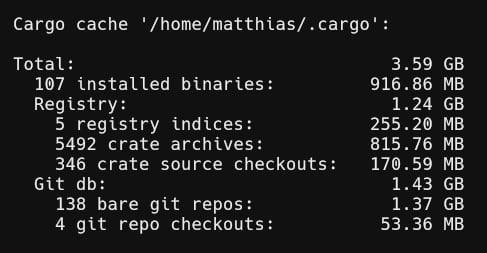 Screenshot of cargo cache default output (it's listed below also in textual form)
