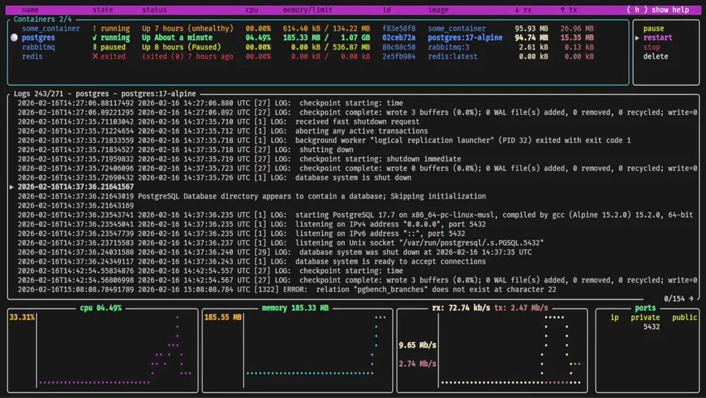 An animated demo of oxker in operation
