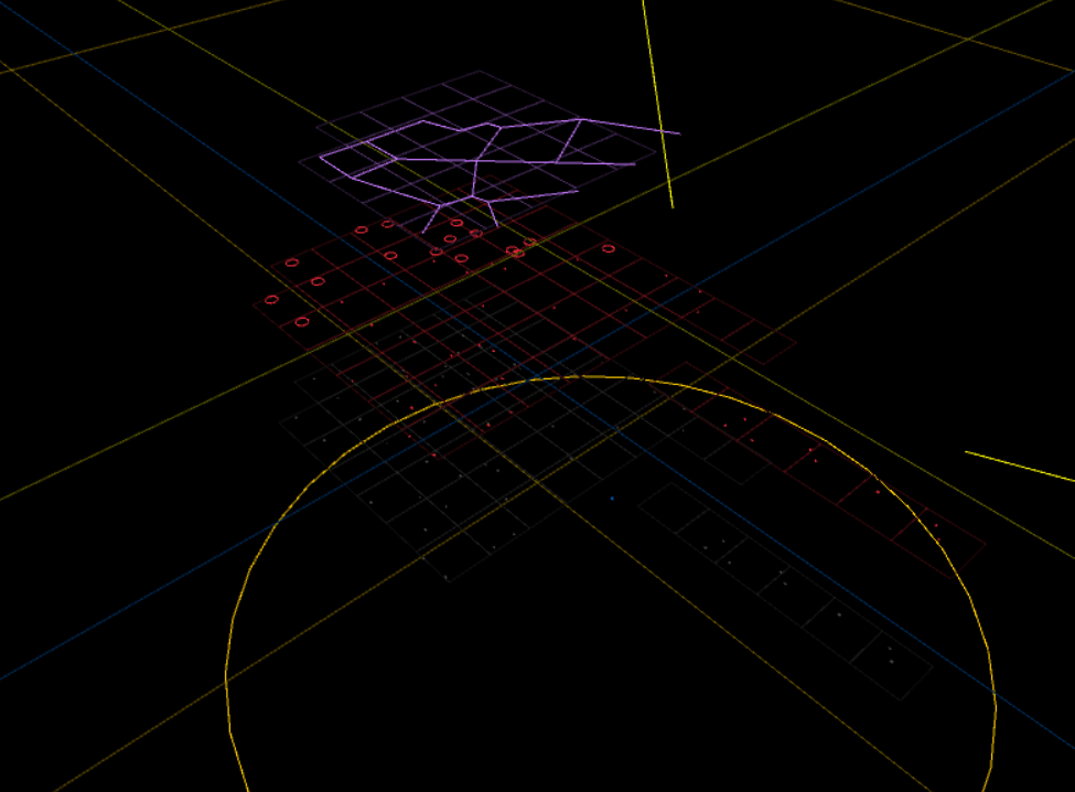 3d representation of all layers' debug render stacked on top of each other