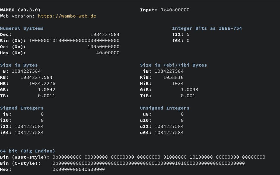 Example output in terminal