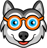 Pomsky dog with orange glasses logo
