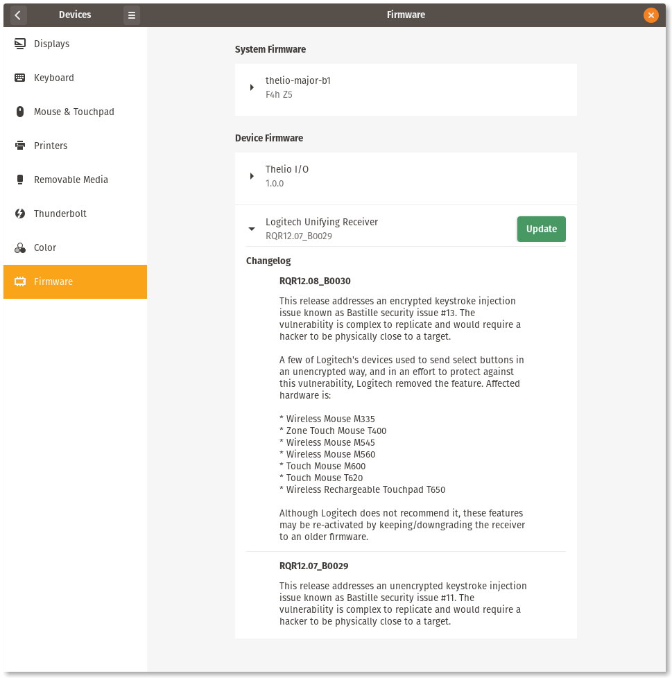 Screenshot of GNOME Settings Integration