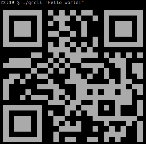 example output of ./qrcli "Hello world!"