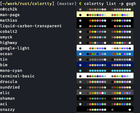 screenshot of colortty list