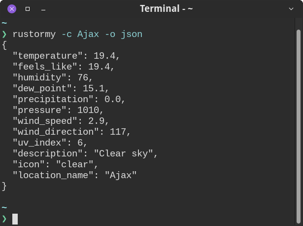 JSON output: rustormy -c Ajax -o json
