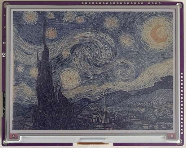 Inkplate displaying a dithered version of Vincent van Gogh's The Starry Night