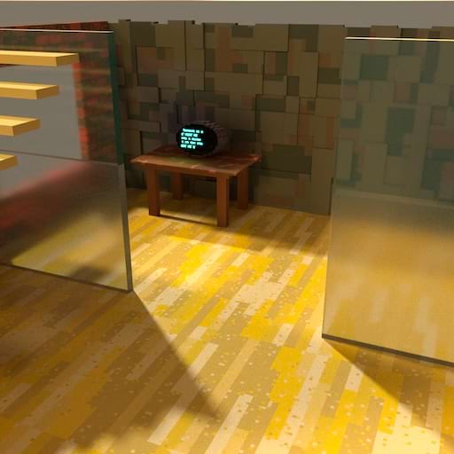 The study scene rendered in Magica Voxel