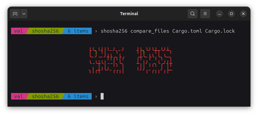 a sha256 comparison of the data of files Cargo.toml and Cargo.lock