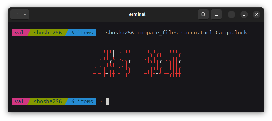 a sha256 comparison of the data of files Cargo.toml and Cargo.lock