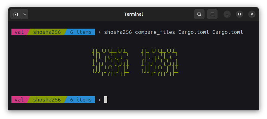 a sha256 comparison of the data of files Cargo.toml and Cargo.toml