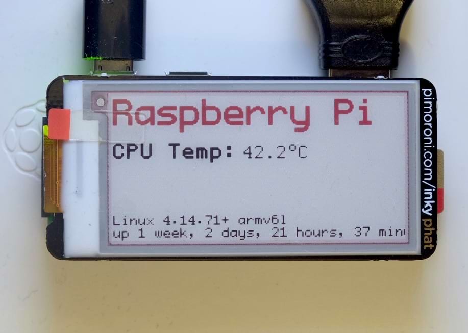 Photo of Inky pHAT ePaper display on Raspberry Pi Zero W