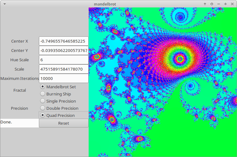 An example of the fractal viewer running with custom fractals disabled