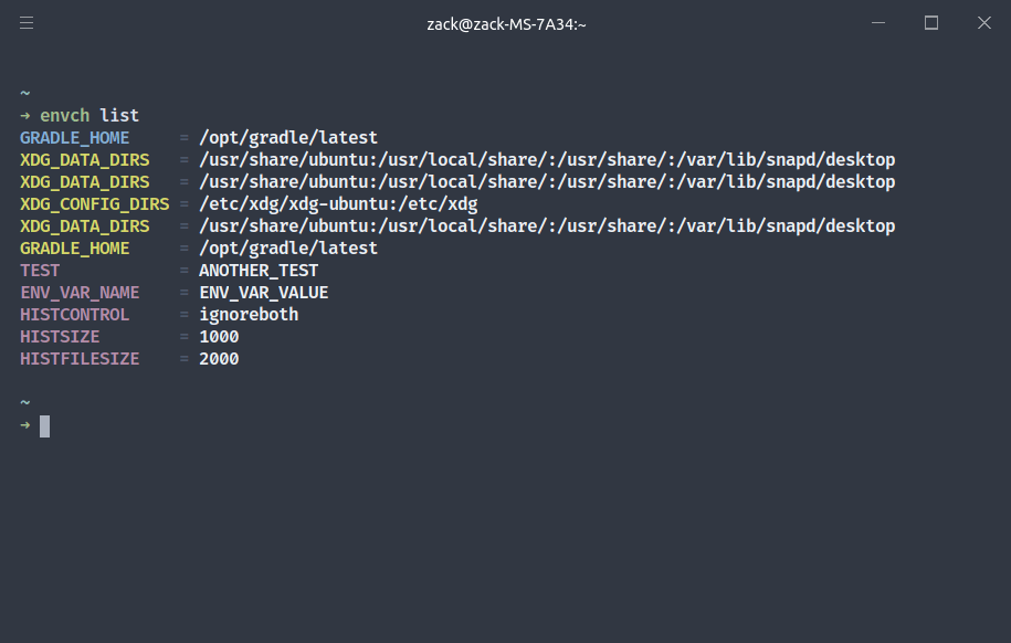 Screenshot of output by list command