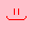 32 by 32 pixels image with a red smiling face on a pink background