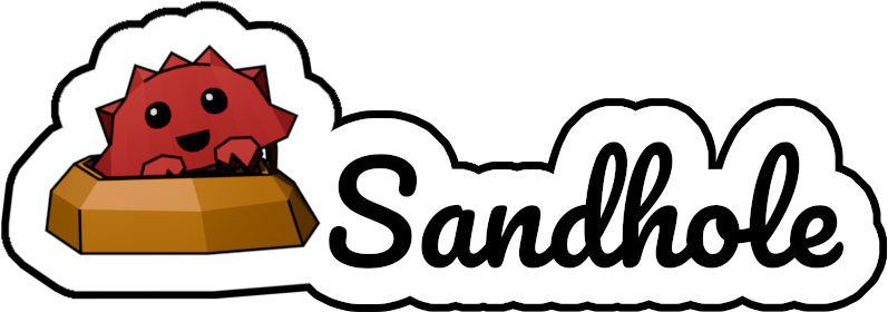 The Sandhole logo, with Ferris partially inside a sandhole and the name "Sandhole" written in cursive beside them.