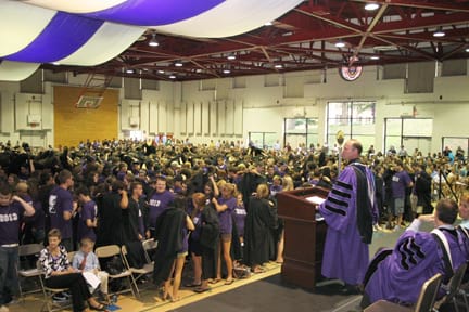 <b>2009 Move In Day 3</b><br /> The late Rev. Scott Pilarz, S.J., former President of The University of Scranton, addresses incoming freshmen during 2009 Move In Day.