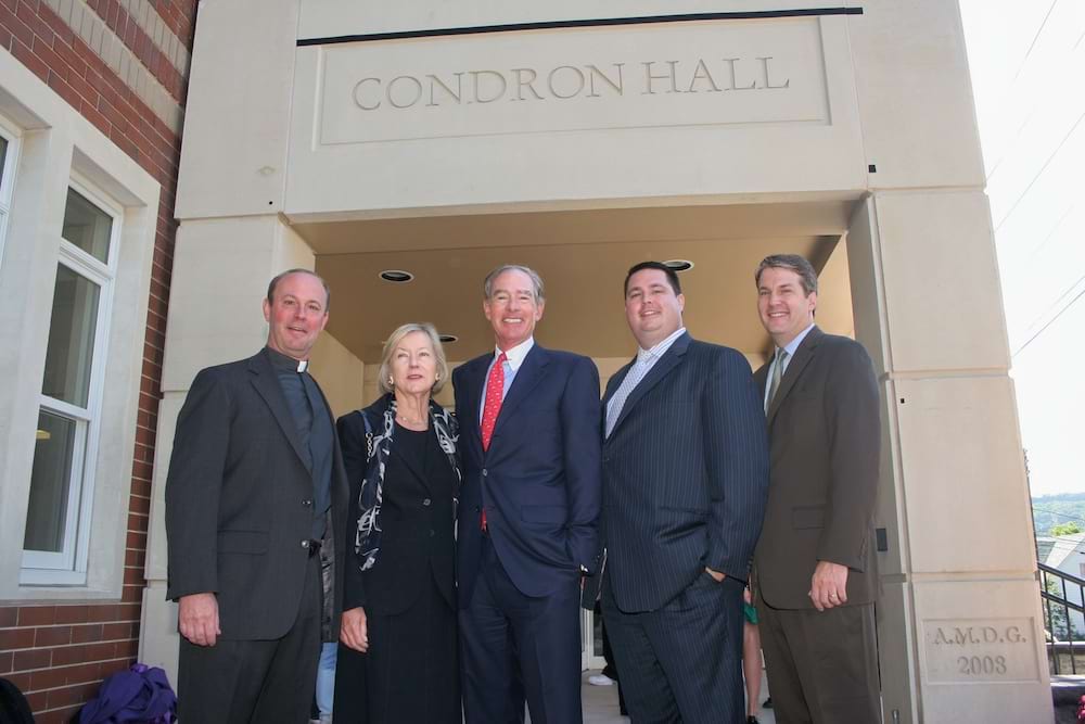 <b>Condron Hall dedication 2008</b><br /> Father Pilarz and Mr. and Mrs. Condron at the dedication of Condron Hall in 2008.