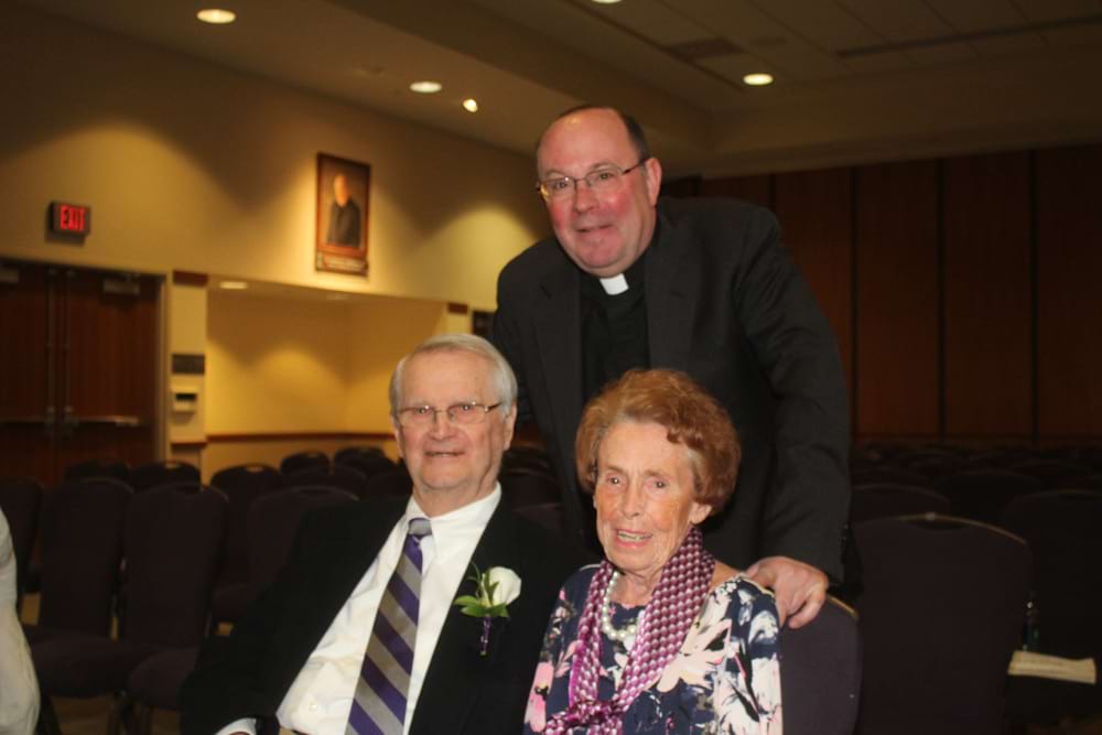 <b>Father Pilarz with his parents</b><br /> Rev. Scott Pilarz, S.J., with his parents during the announcement of his second term as president of The University of Scranton.