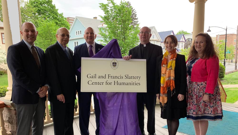 <b>Slattery Center announcement </b><br /> Father Pilarz announces the establishment of the Gail and Francis Slattery Center for Humanities (May 2019)