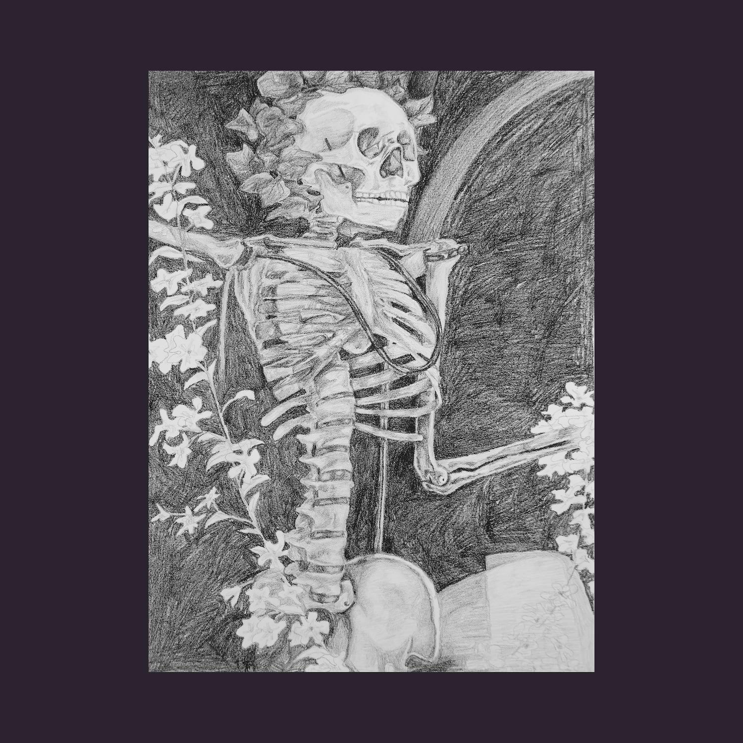  Veronica Hill. Skeleton with Spring Garland. Crayon. 2020.