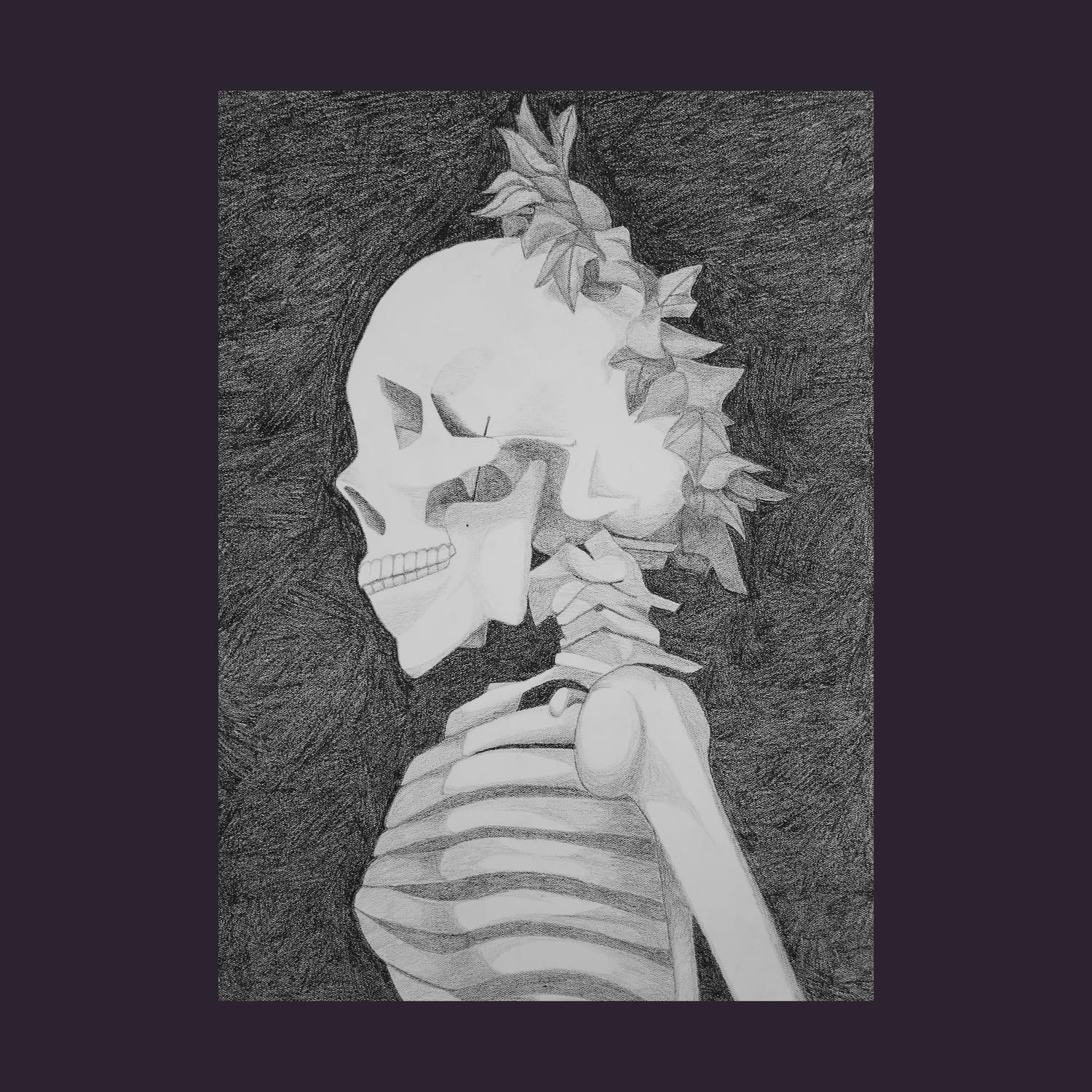  Emily Loftus. Skeleton with Crown of Ivy. Crayon. 2020.