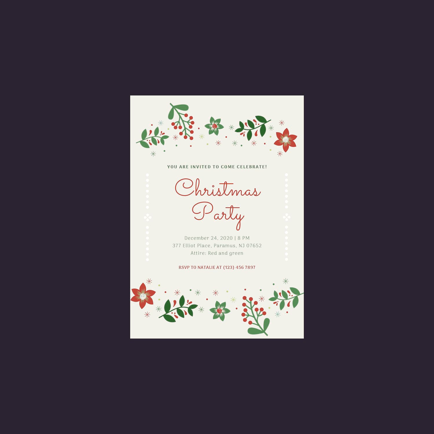  Natasha Medvetsky. Christmas Party Invitation. Graphic design. 2020.