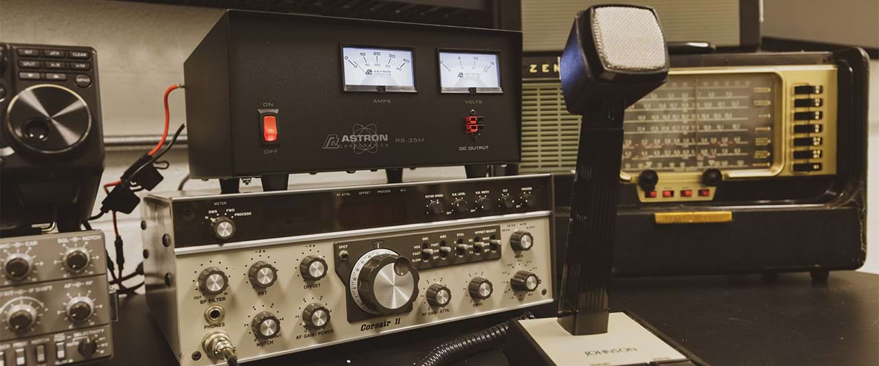  Close up view of equipment in the radio and production lab.