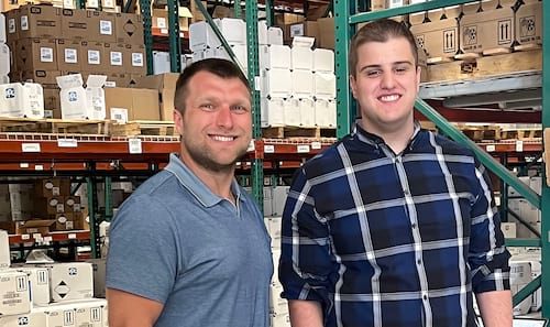 Faculty Specialist in the Operations & Analytics Department Dr. David Mahalak, left, is shown with Peter Amicucci '22 during his summer internship. Amicucci is currently a Fulbright scholar in Finland pursuing a master's degree focusing on sustainable supply chains.