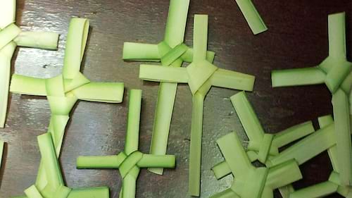 Pieces of palm forming  crosses. 