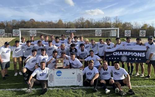 CHAMPS! Strong Defensive Effort Carries Men's Soccer Past ETown in Landmark Title Game, 1-0banner image
