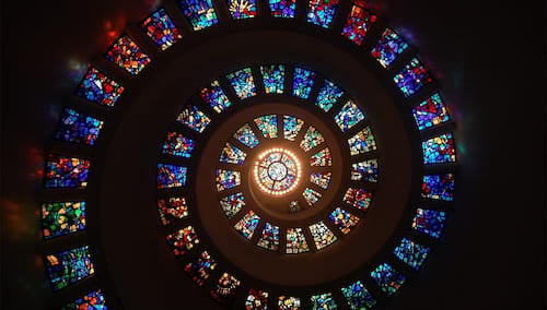 spiral pattern of stained glass windows