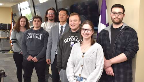 Students representing The University of Scranton came in first place and second place in the Cyber Forensic Student Competition sponsored by the U.S. Department of Justice’s Bureau of Justice Assistance. From left are, members of the team that placed second: Jessica Sommo, Commack, New York; Frank Magistro III, Hawley; and John A. McMonagle, Philadelphia; Sinchul Back, Ph.D., assistant professor and director of cybercrime and cybersecurity at the University; and members of the team that placed first: Bradley W. Rausch Sr., Byram Township, New Jersey; Emilia R. Tobey, Scotch Plains, New Jersey; and Andrew Cupo, West Orange, New Jersey.