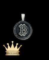 925 sterling silver solid handmade bitcoin pendant with cubic zirconia stone price $275 dollars weight 9.44 grams 1 inches