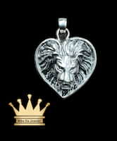 925 sterling silver solid handmade lion face pendant in heart shape price $475 dollars weight 25 grams 1.25 inches