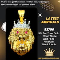 18k two tone gold handmade solid lion face pendant price $2700 dollars weight  23 grams 1.5 inches