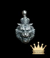 925 sterling silver solid handmade lion face with crown pendant price $375 dollar weight 16.05 grams 1 inches