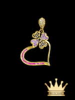 18K Gold Clover Heart Charm Pendant with Synthetic Stone