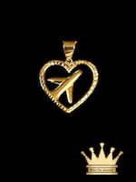 18K Gold Airplane with Heart Charm