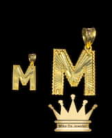 21 k yellow gold M initials charms price $250 usd weight 1.980 gram size 0.5 inches