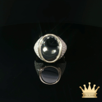 14K Yellow Gold Men’s Oval Black Onyx Ring with Diamond Accents