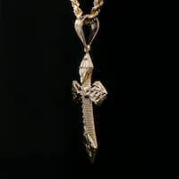 14K Gold Nugget Cross Pendant with 18K Rope Chain